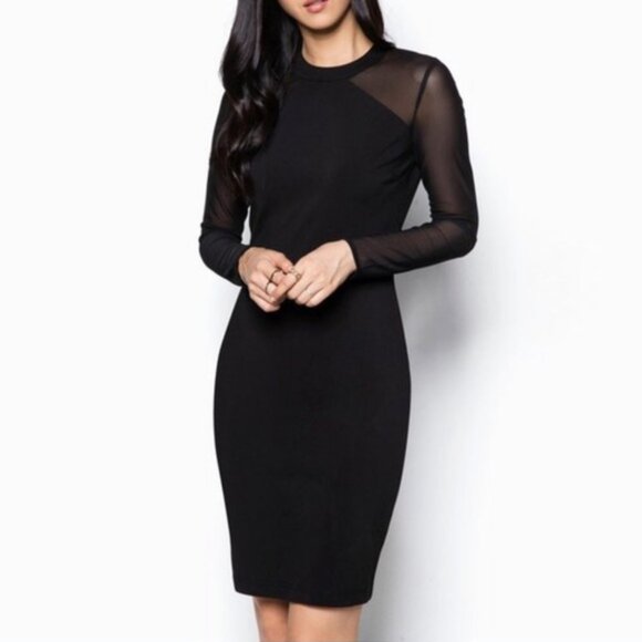 ZALORA LONG SLEEVE MESH DETAIL BODYCON DRESS - BLACK - Picture 1 of 4
